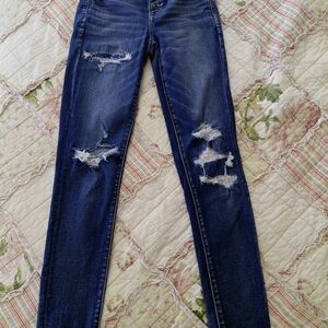 American Eagle Outfitters Distressed Blue Skinny Jeans